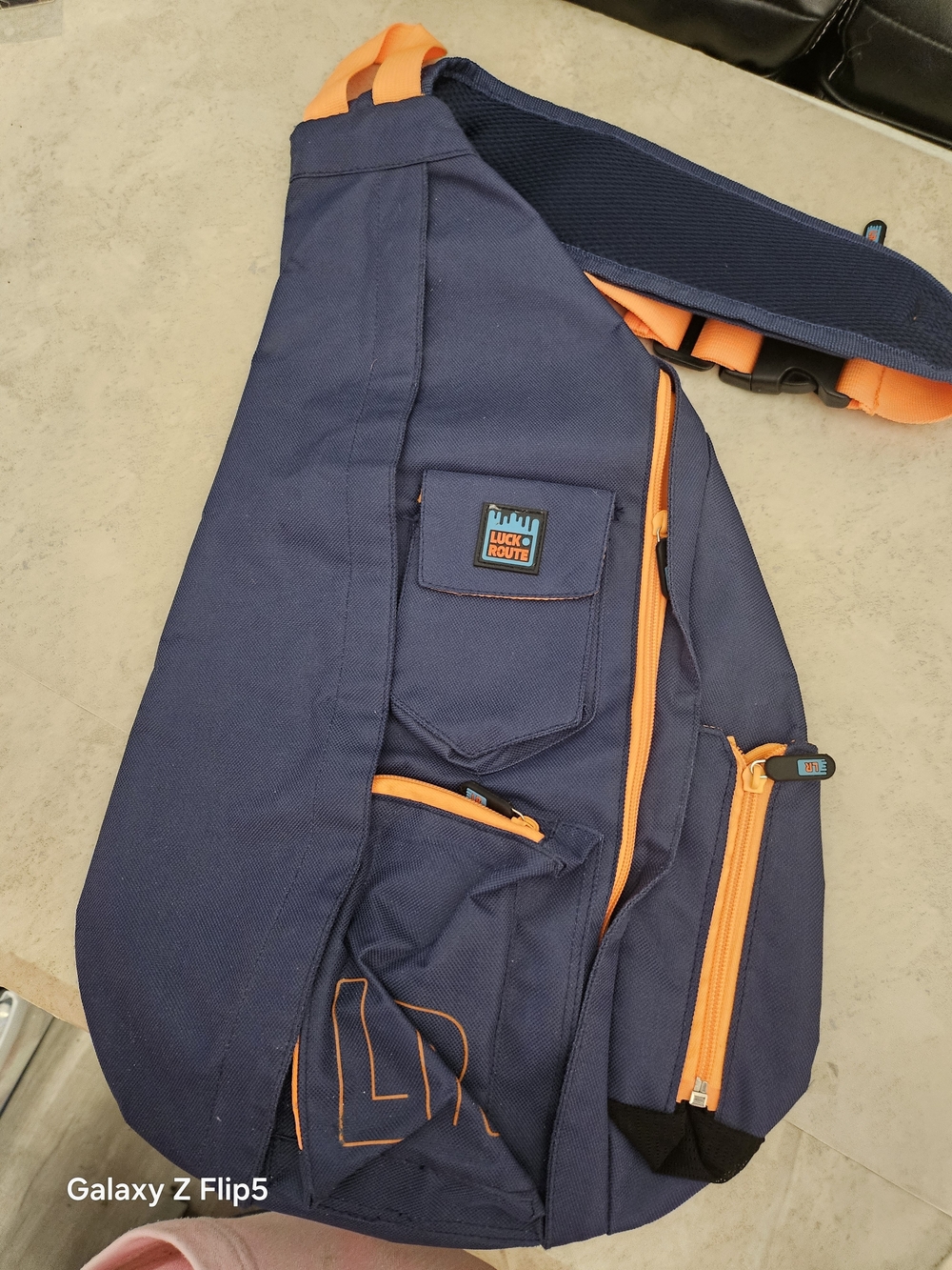 Navy & Orange Sling Crossbody Bag for Men